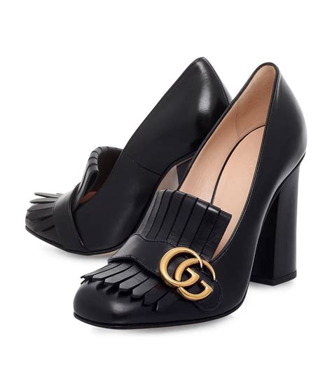 black gucci shoes heels|gucci marmont fringe heels.